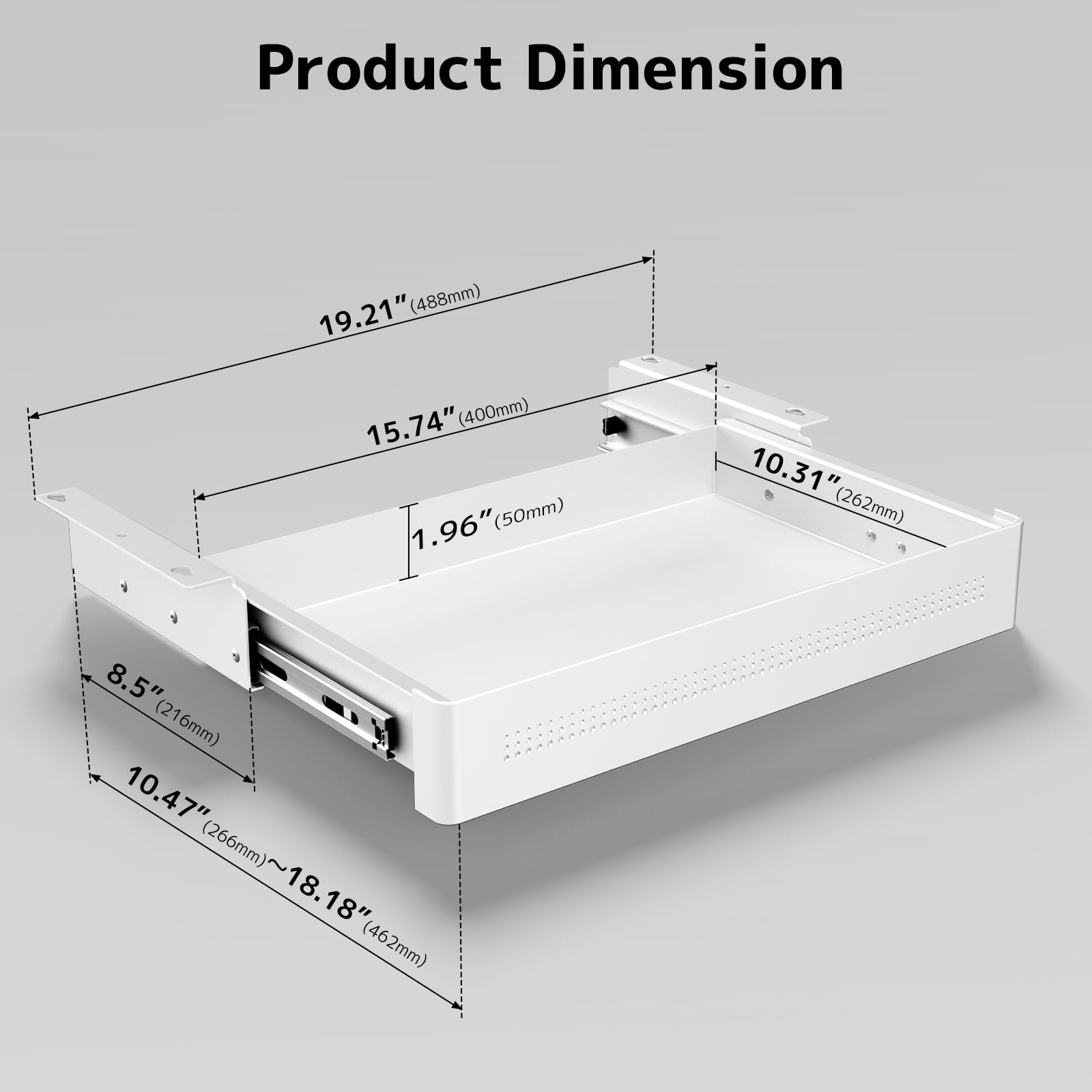 Tiroir de Rangement sous Bureau 400mm de large,Charge Max 8 kg | Organisateur Coulissant Fluide pour Bureau Assis-Debout et Bureau à Domicile,Glisse Silencieuse,Blanc