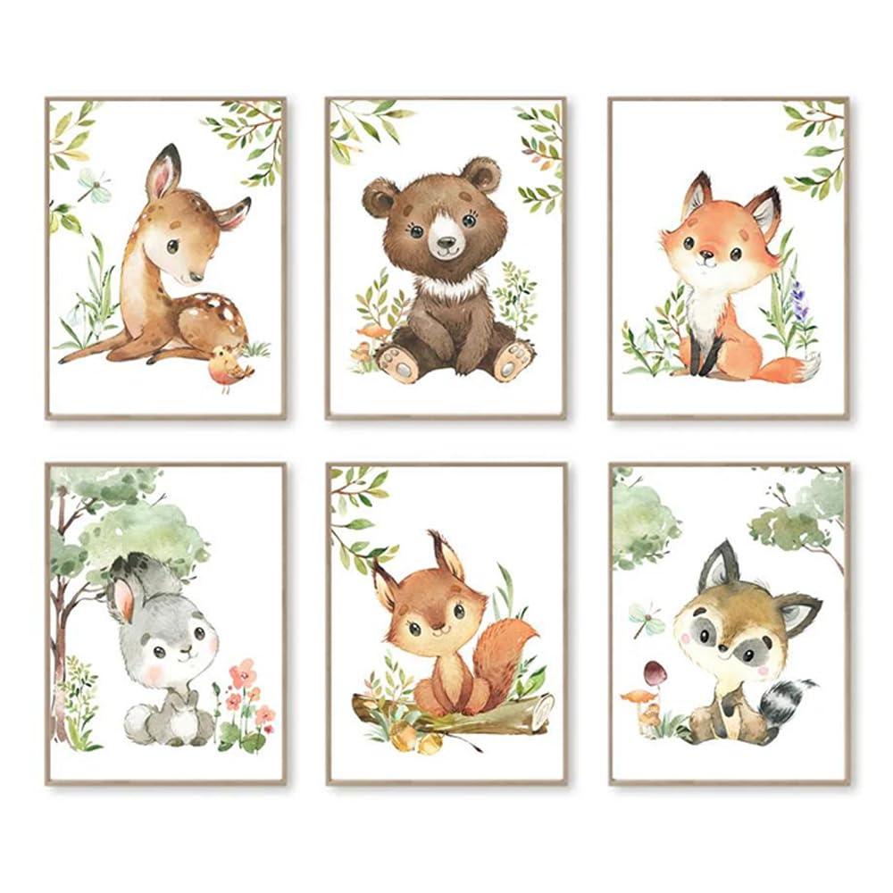 6 Affiches Animaux Jungle Safari pour Chambre Enfant - Décoration Murale Bébé 21x30cm - Poster Forêt Savane - Cadeau pour Garçon Fille