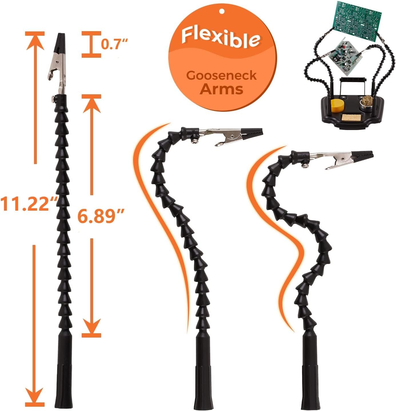 Noah4-in-1 Soldering Iron Helping Hand, 4 Adjustable Gooseneck Arms, Metal Heavy Duty Base, With cleaning ball, Soldering Wire Feeder, Sponge and rosin, For Soldering, Repair, Crafts, Jewelry