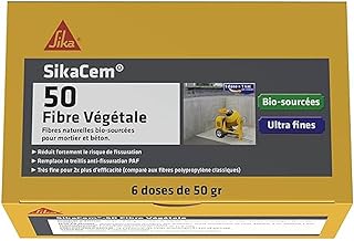 SIKA - Fibres naturelles bio-sourcées - SikaCem-50 Fibre Végétale blanc - Pour bétons, chapes et mortiers - Anti-fissuration - Boîte de 6 doses