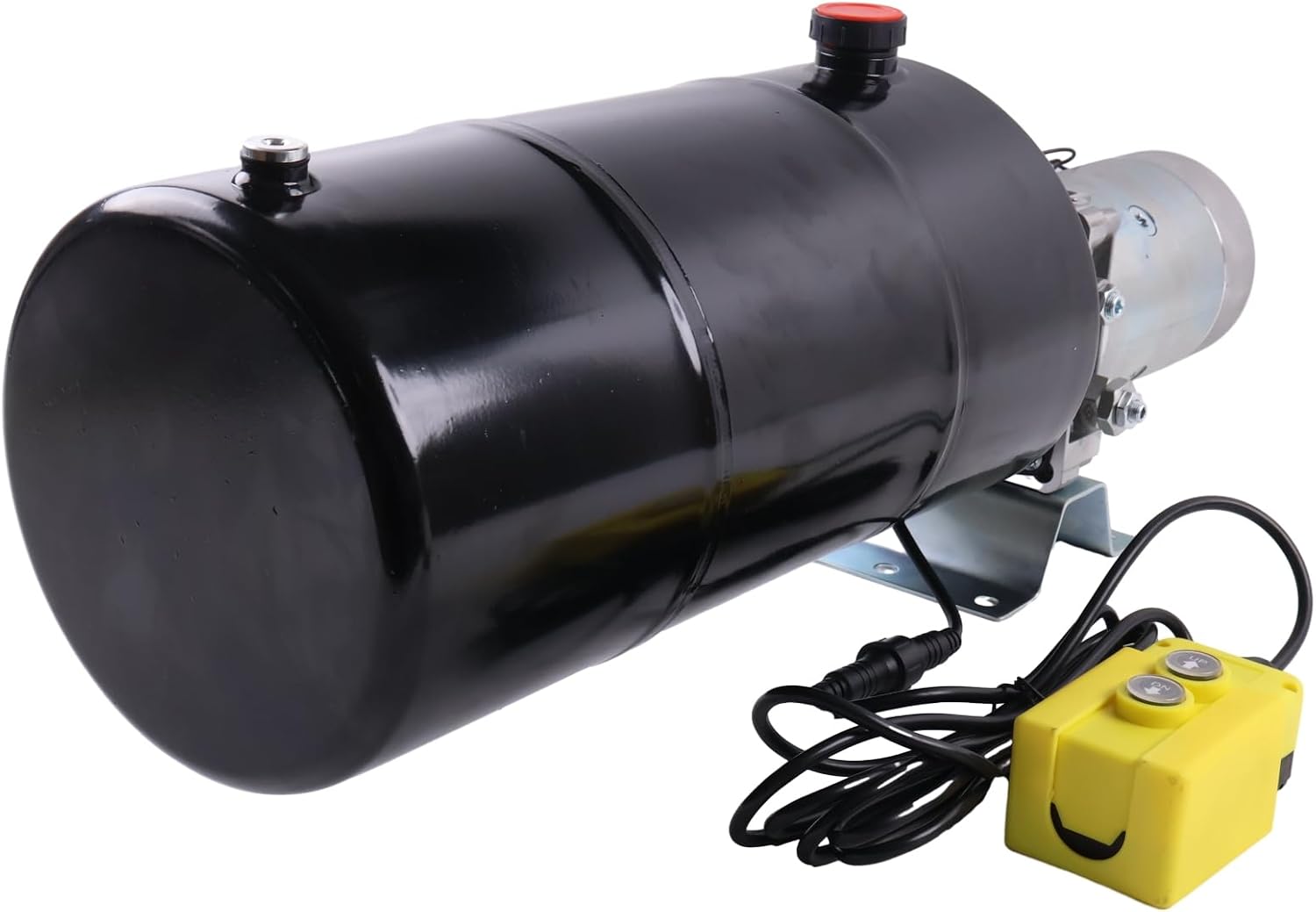 Solarhome 12V DC Single Acting Hydraulic Power Unit 1.6KW 2600PSI 1.1GPM Steel Tank 12 Quart(3 Gal) with Remote Control 8Ft Long Flange with 4 Holes Through SAE 8 Ports