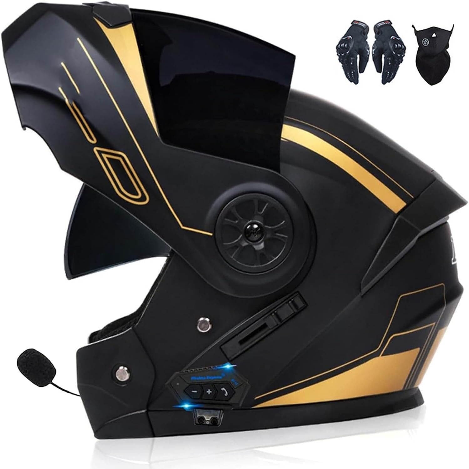 Casque de moto modulable Bluetooth intégral à double visière pour adultes