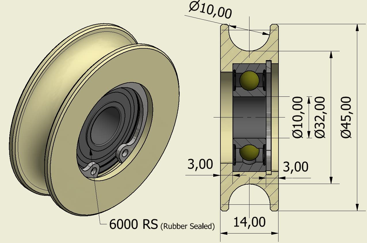 4 Stück Nylon Riemenscheibenrollen mit 10mm Rundnut 45mm Ø 10mm Lager 50kg Tragkraft präzise in der EU gefertigt (45-10-10)