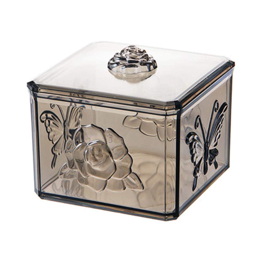 Cotton Pad Holder Cosmetic Storage, Clear Flower Engraved Lipstick Cotton Pad Container Organizer Swab Storage Box, Cosmetic Cotton Pad Holder Clear Black