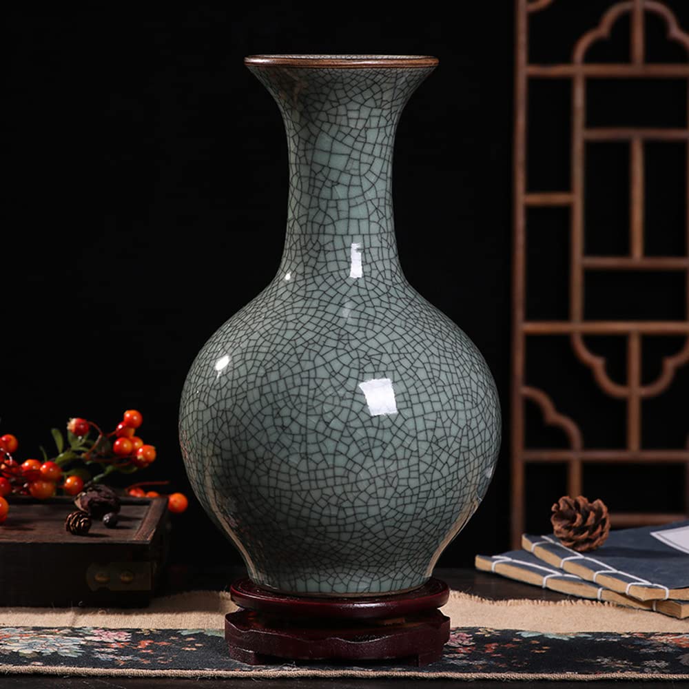 asdchZen Chinoiserie Jingdezhen Ceramic Handicraft Vase Chinese Antique Cracked Glaze Porcelain Living Room Home Decoration Collection Gifts,B