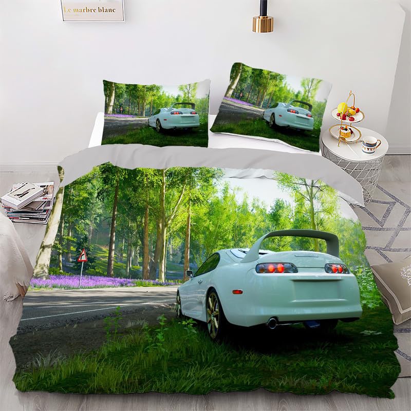 Housse de couette 220x240 voitures vertes en microfibres douces contre la transpiration