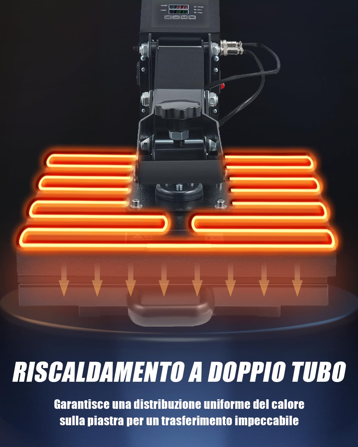 CREWORKS 38x38cm Pressa a Caldo per Magliette con Doppio Tubo di Riscaldamento a Controllo Digitale 1400W Pressa Calore Termopressa Multiuso per Magliette, Cuscini, Borse DIY e Affari