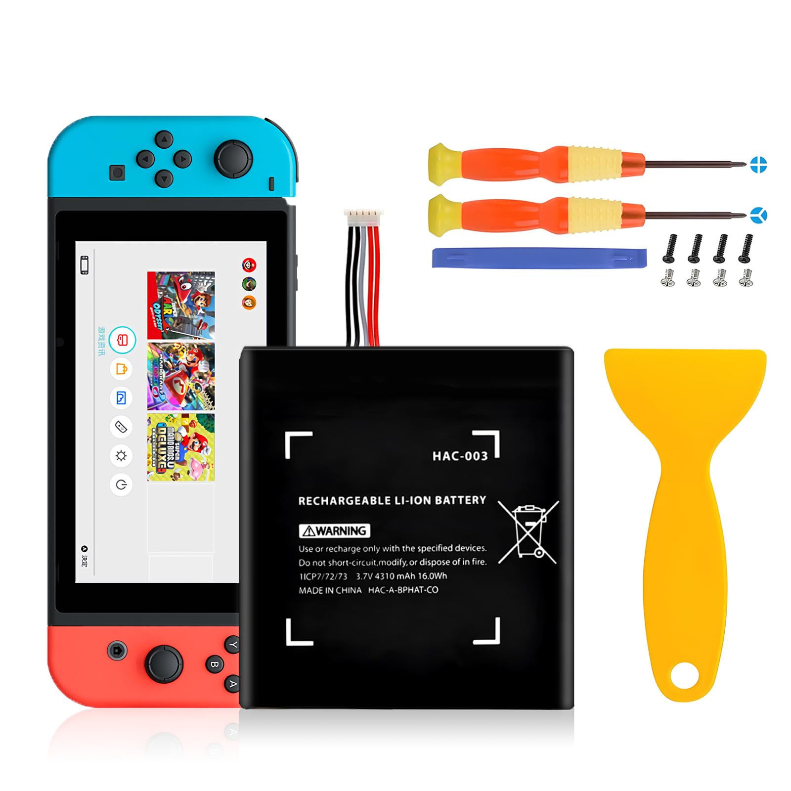 Pickle Power HAC-003 Batteria, 4310mAh Li-Ion Batteria Accumulatore per Nintendo Switch Console HAC-001, HAC-003, HAC-A-BPHAT-C0, HAC-S-JP/EU-C0 con Toolkit