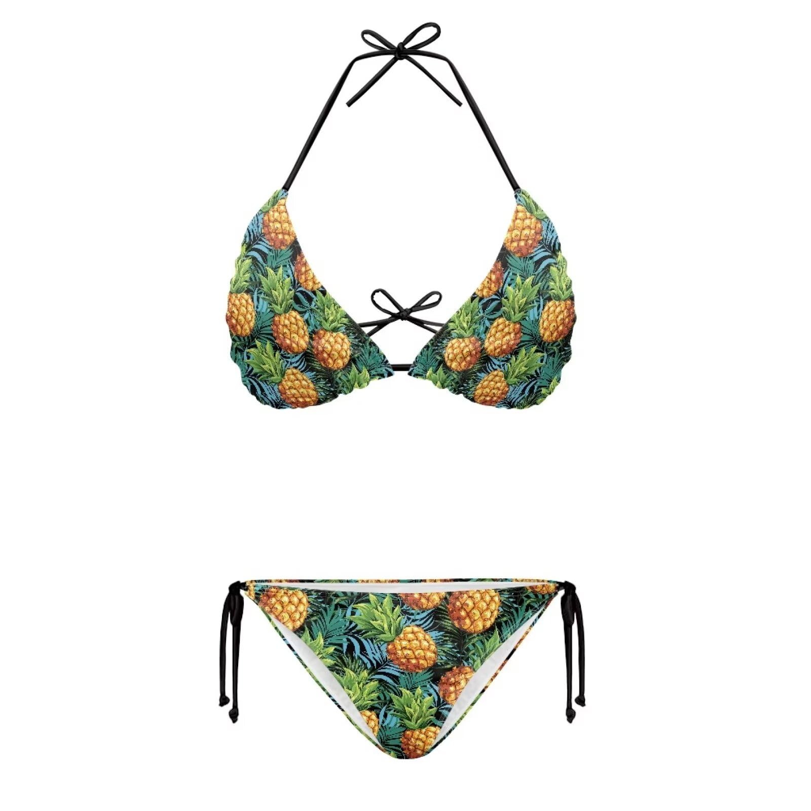 Yruonazao Cartoon Pineapple Swimsuits for Women Bikini Swimsuits Tie-Down Bathing Suit Summer Teenager Bathing Sui Adjustable Spaghetti Straps Bathing Suit for Women 2 Piece