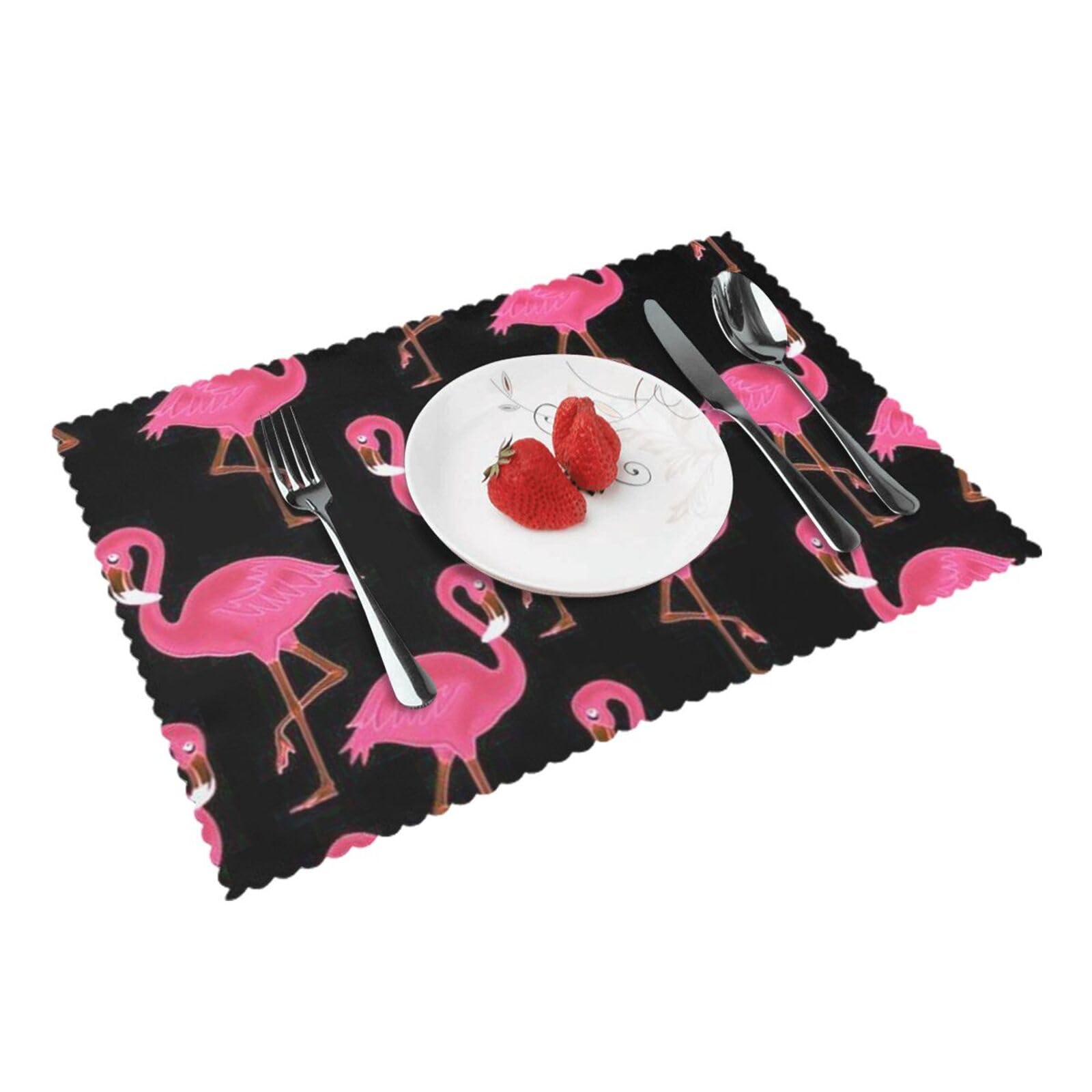 4 PCS Heat Resistant Placemat 45x30 CM, Lovely Pink Flamingos Printed Non-Slip Place Mats for Kitchen Dining Table Indoor Outdoor