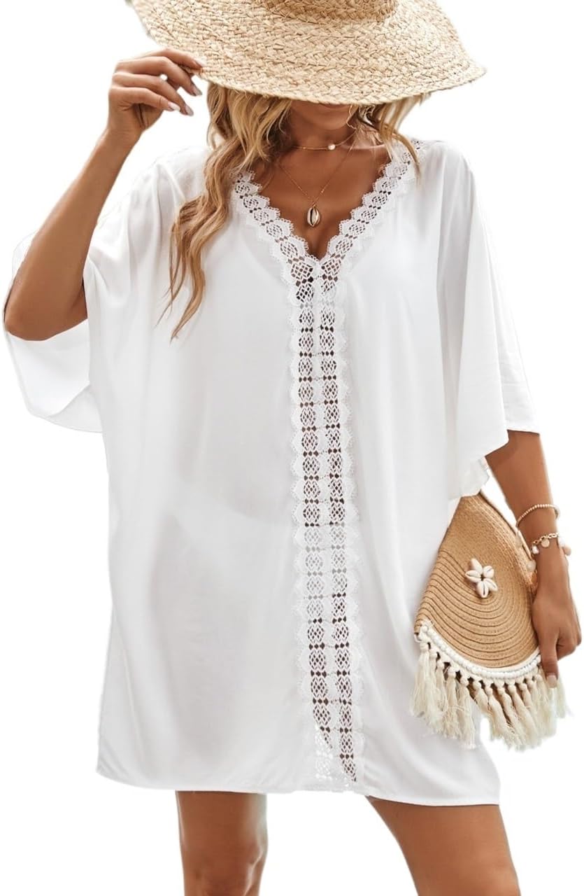swimsuit coverup for women Lace Batwing Sleeve Cover Up Dress Summer