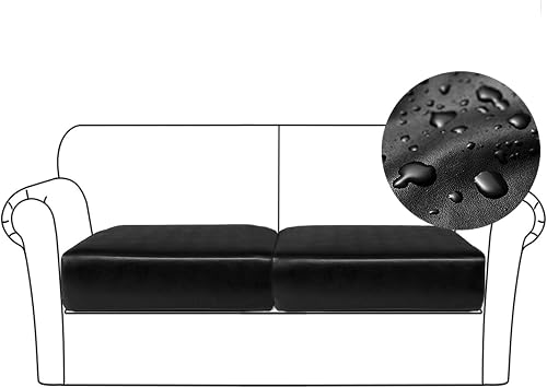 PU Leather Sofa Cushion Covers Sofa Seat Slipcover Water-Proof RV Seat Covers Loveseat with Elastic Bottom Settee Furniture Protector for Pet, 2 Pieces, Black