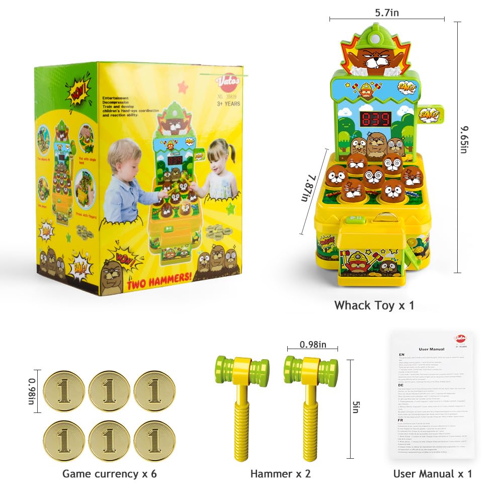VATOS Giocattolo Martello, Mini Gioco elettronico Arcade, Gioco con 2 martelli, Gioco interattivo per Lo Sviluppo educativo per Bambini e Ragazzi di età 3 4 5 6 Anni