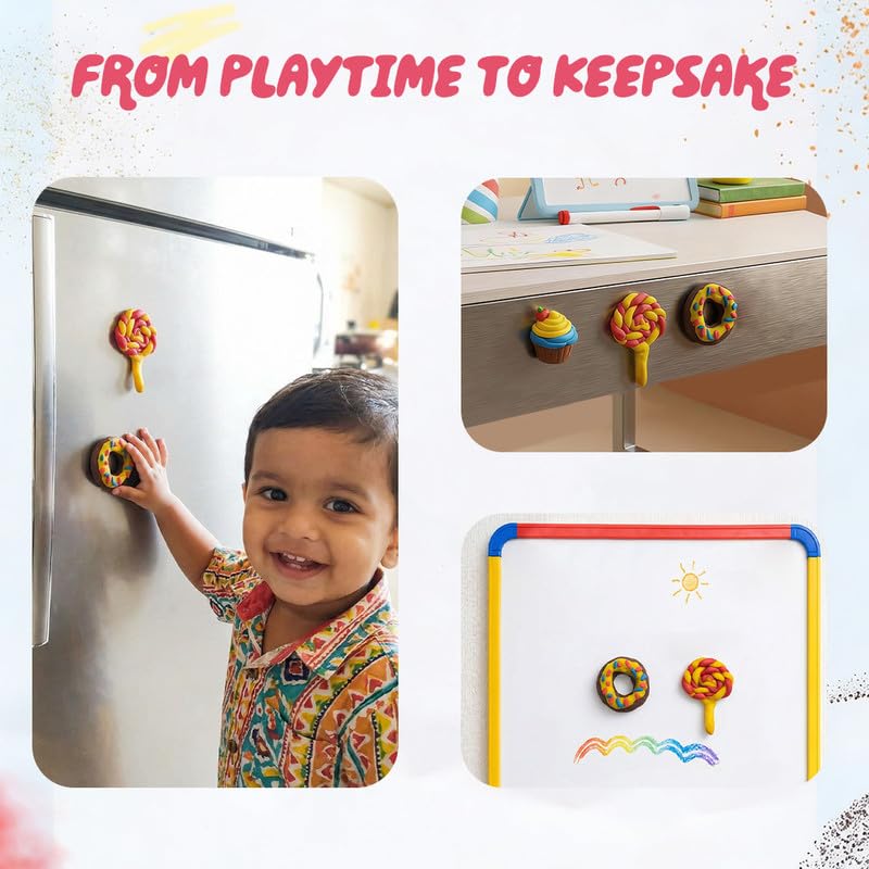 Image of dabble mini's Dessert Party - Pretend Playdough Set | Non-Toxic | Taste-Safe | Gluten-Free Bakedough | 100% Natural | Art & Craft Kit | DIY Fridge Magnet | Return Gift for Boys & Girls 3+ Years