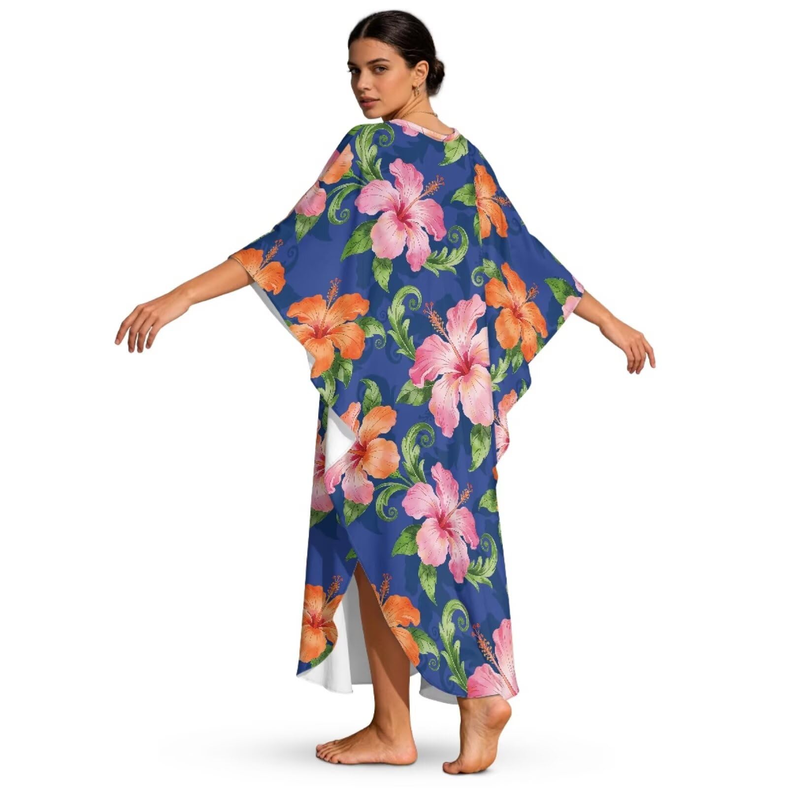 Abito caftano da donna con scollo a V, maniche a pipistrello, caftano, vestibilità ampia, copricostume da bagno