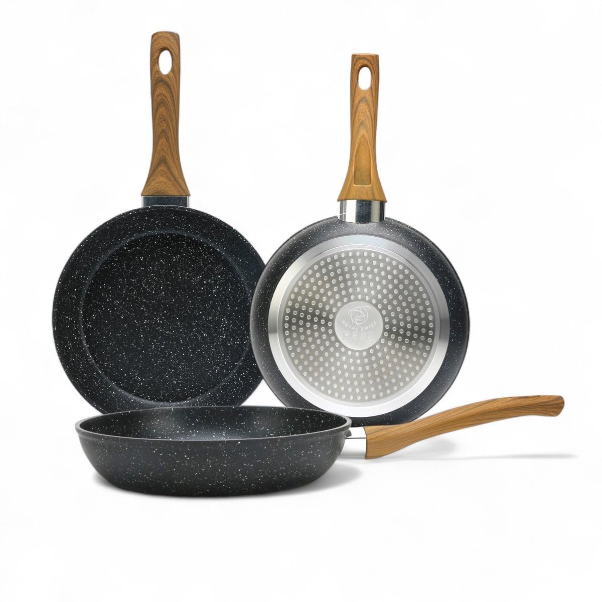 Set De 3 Poêles Antiadhésives Revêtement Pierre - 28, 24 Et 20 Cm - Compatibles Induction, Gaz, électrique - 7