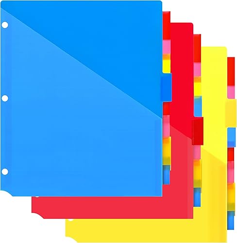 Separadores de plástico de 8 pestañas con dos bolsillos, 3 juegos, separadores de bolsillo para carpetas de 3 anillas, separadores de carpetas Azul,