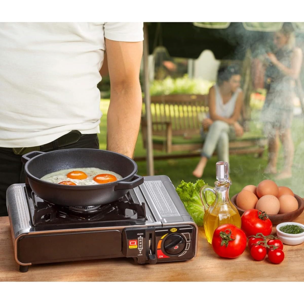 Kemper - Réchaud à gaz portable 2200W INOX + 4 cartouches de gaz + Malette de transport Cuisson Extérieure Camping Van Trek