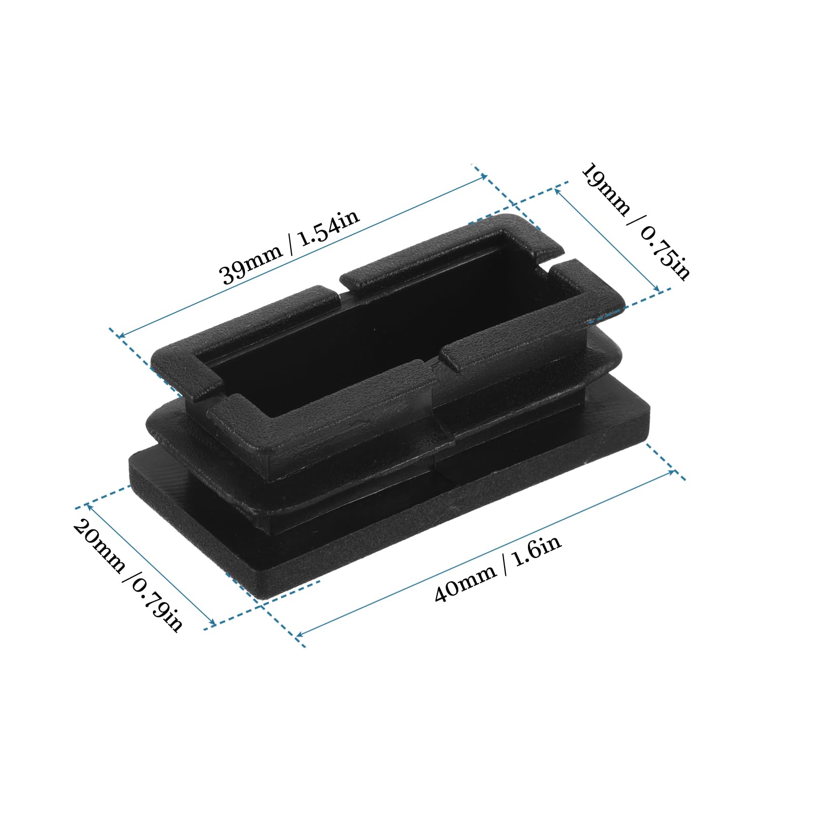 QUARKZMAN 20 x 40 mm prostokątna wkładka rurowa x 12 szt. plastikowych zaślepek do mebli zamiennych [czarne]