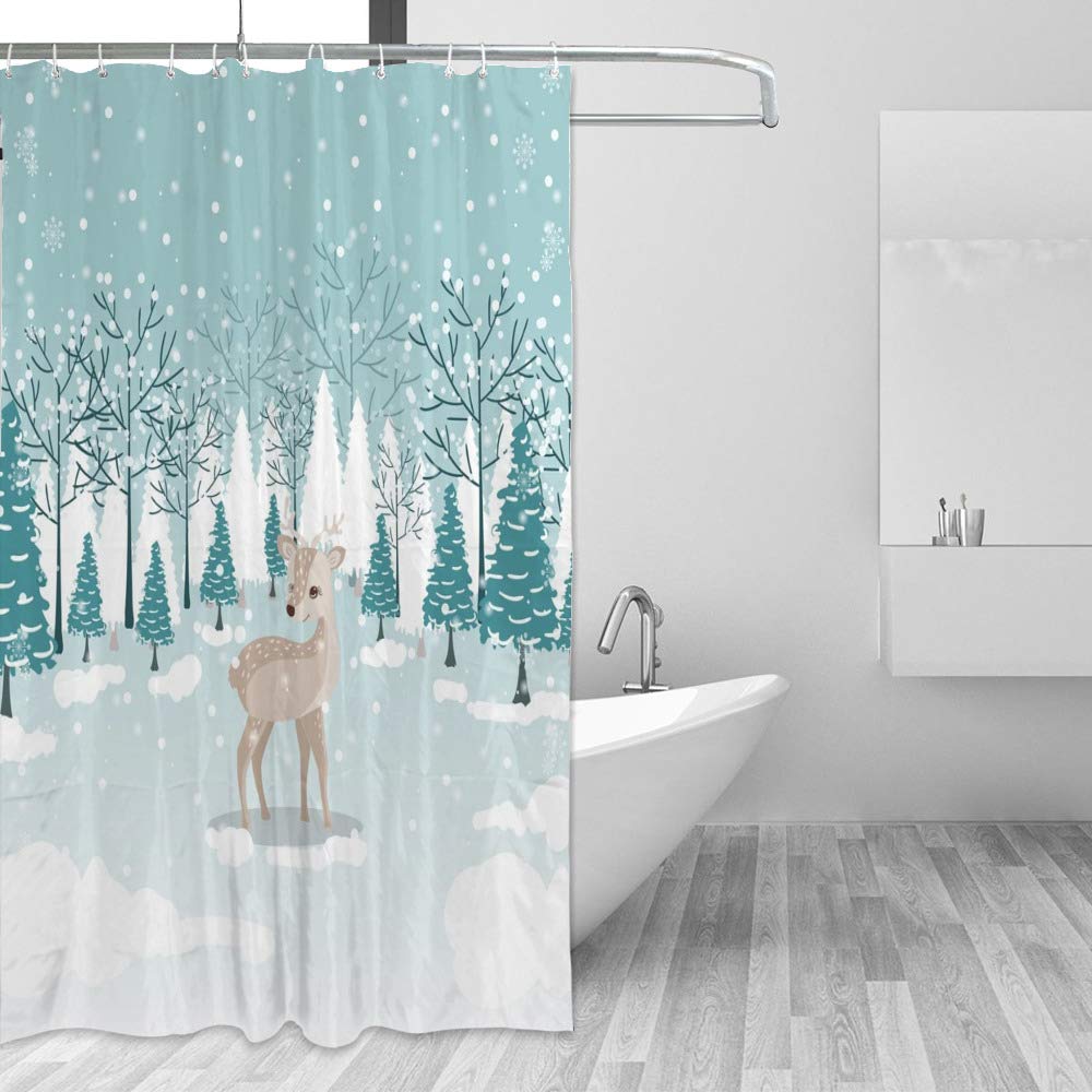 Rideau de douche imperméable motif renne en polyester 150x180 cm