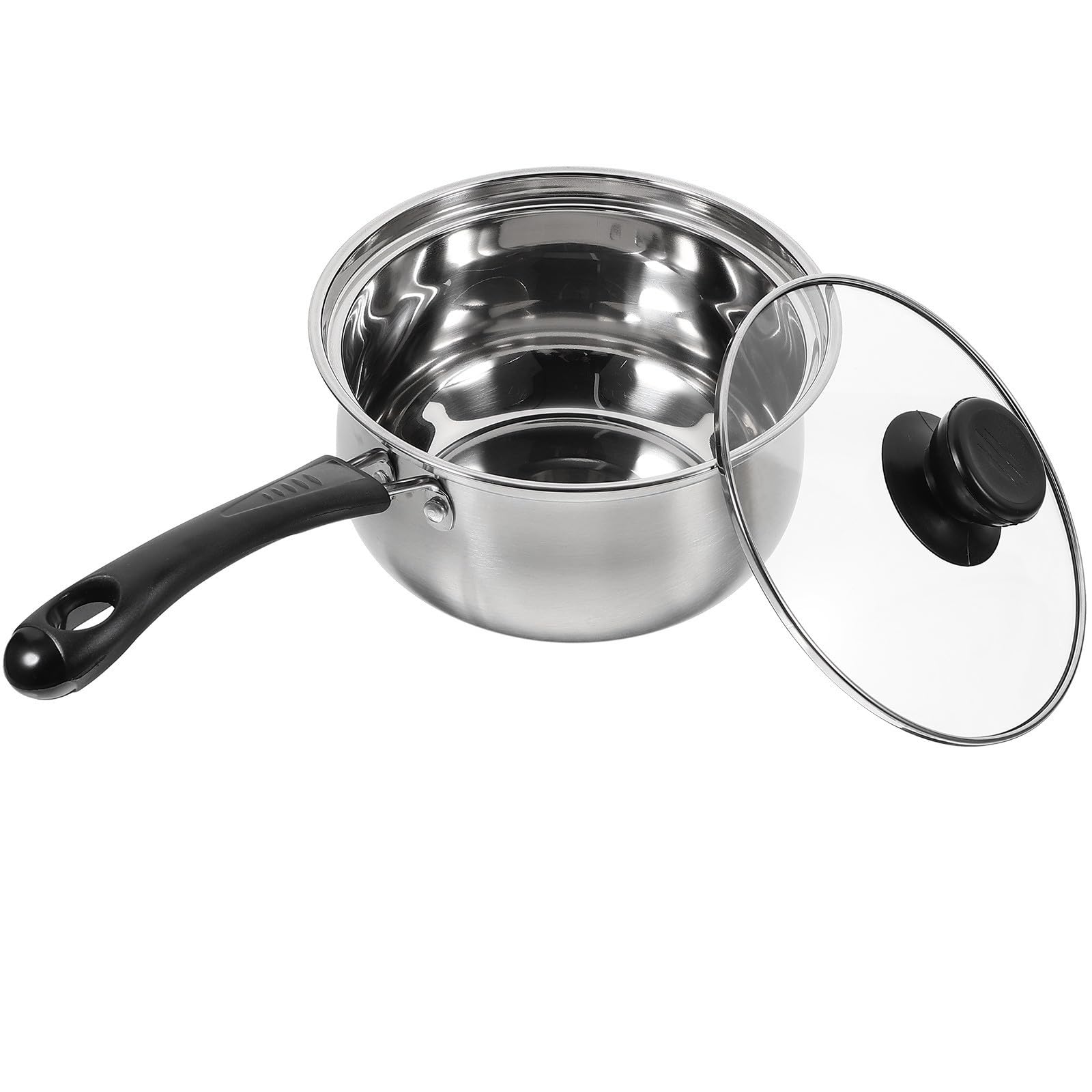 Cacerola pequeña de acero inoxidable con tapa de vidrio para evitar que la leche se pegue