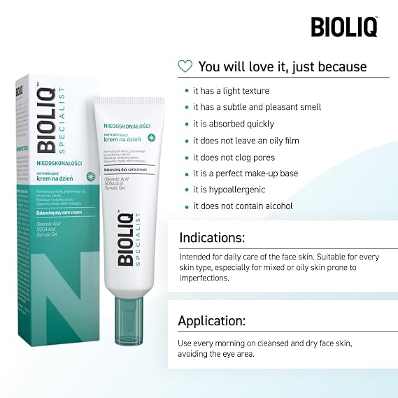 Bioliq - Specialist Balancing Day Care Cream - with Oleanolic Acid, Gluconolactone, Salicylic Acid, and UV Protection - Mattifying Effect - 30ml