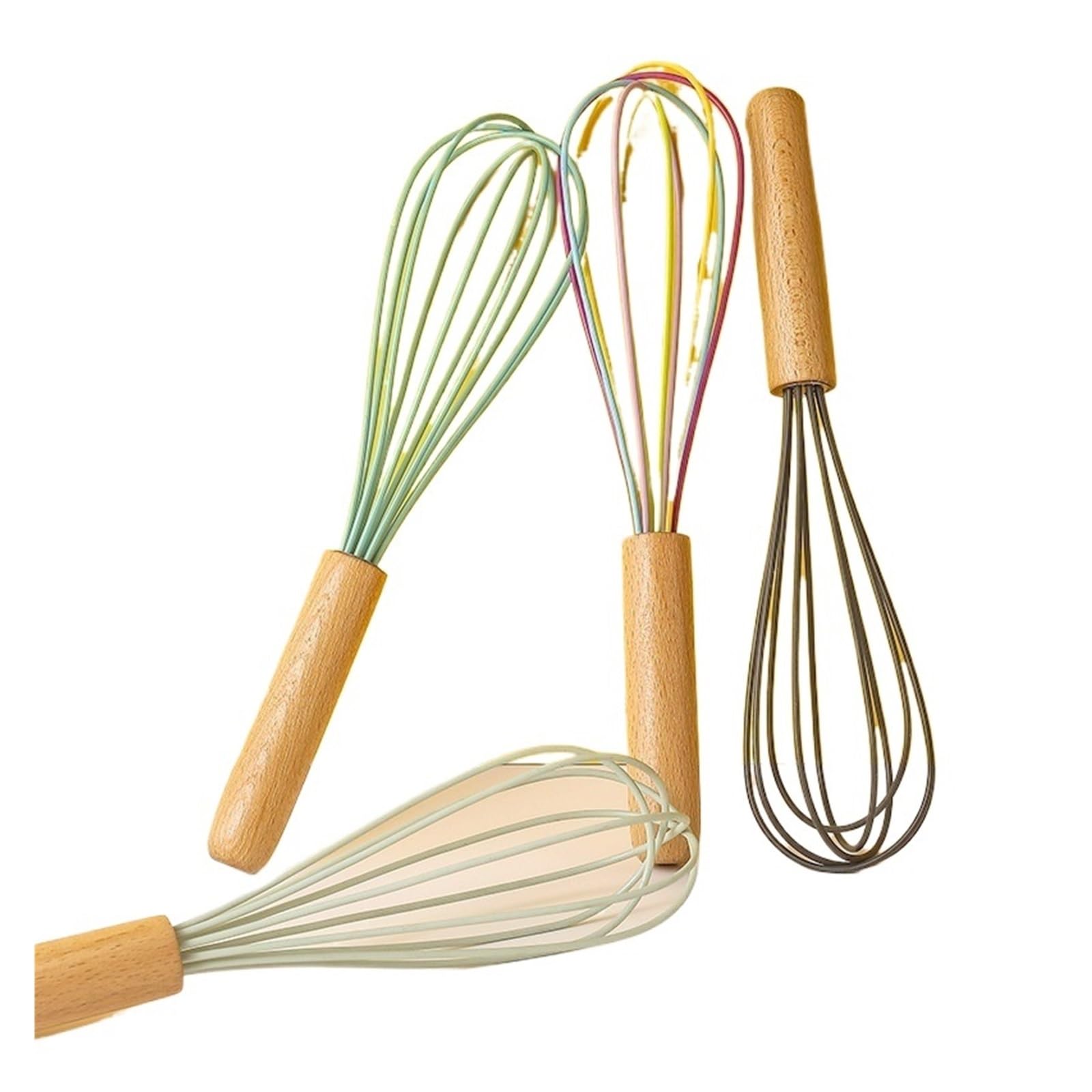 Batidor de huevos silicona 10 pulgadas con mango madera for crema Manual for pasteles y herramienta mezcladora fideos