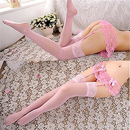Womens Sexy Lace Garter Belts with Panties and High Thigh Stockings Sets Sexy Lingerie (4Pack)