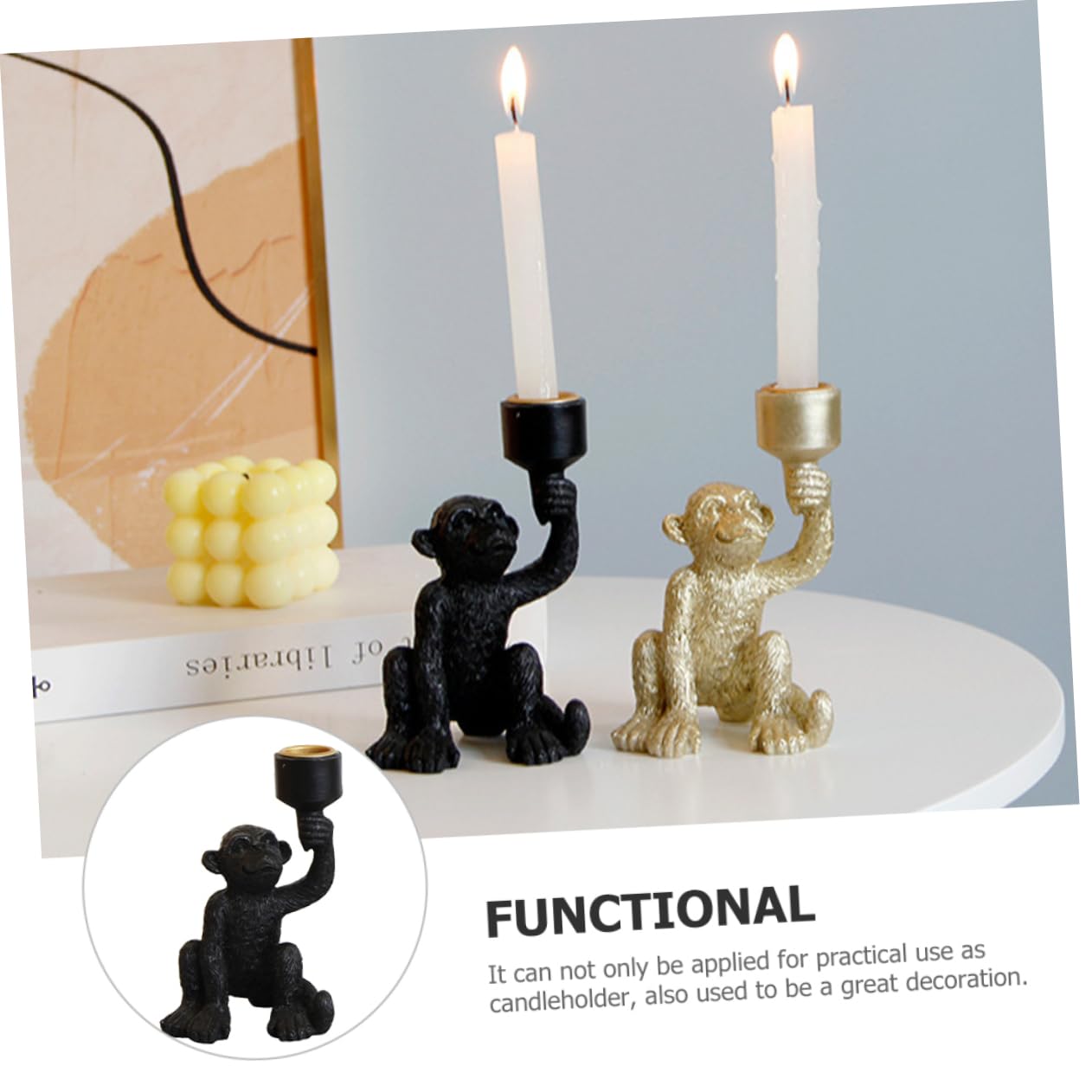 Amazon｜Yardenfun キャンドルホルダー像 猿型 樹脂製 柱型
