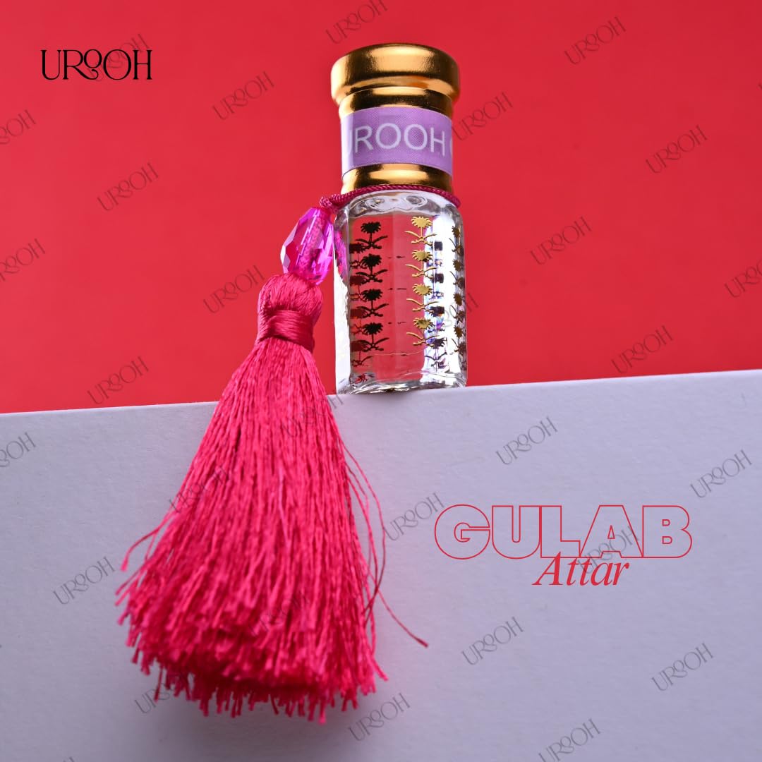 Urooh Alcohol-Free Rose (Gulab) Attar 3ml β Long Lasting Natural Floral Perfume Oil | Premium Non-Alcoholic Ittar for Men & Women | Concentrated Roll-On Fragrance 2