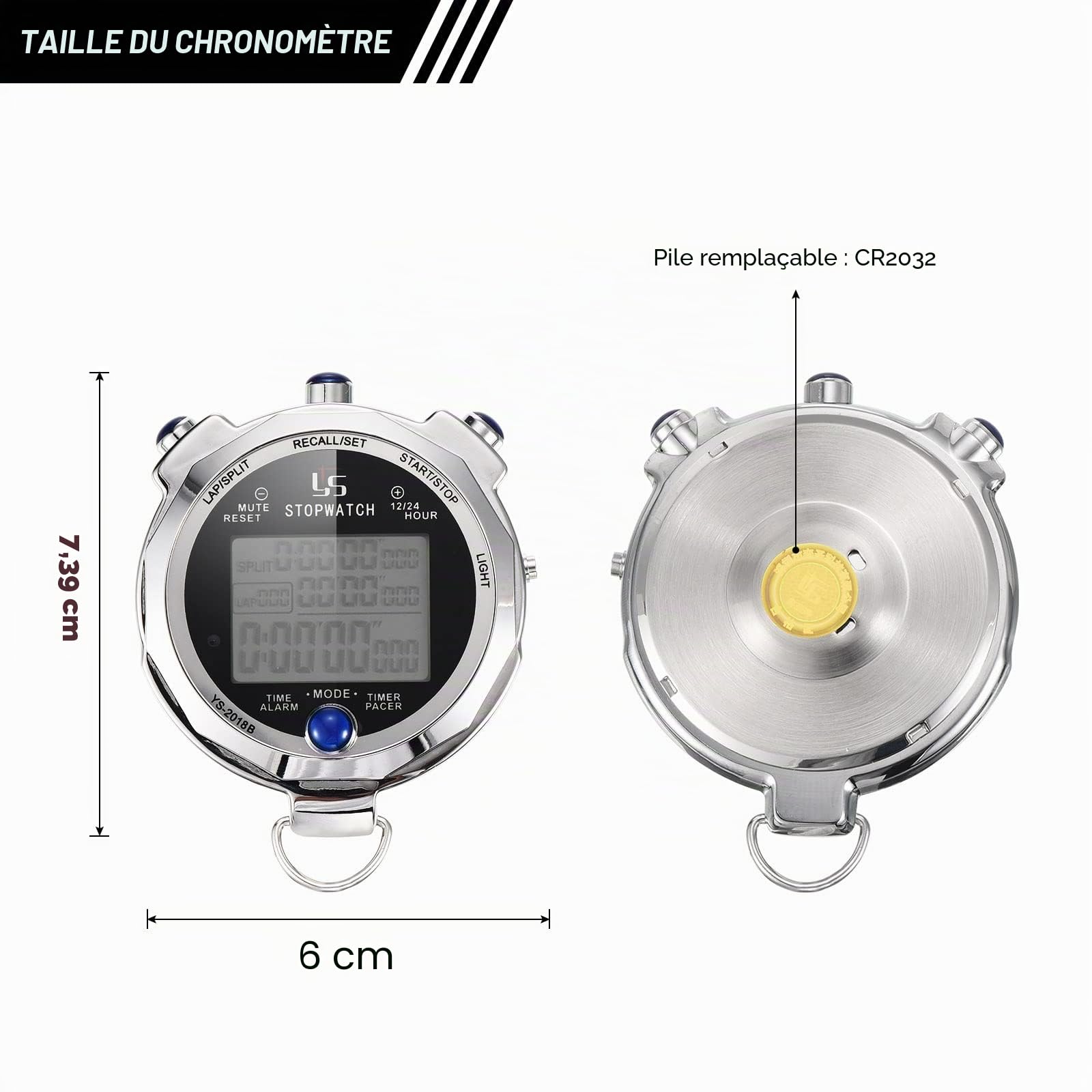 PATIKIL Métal Chronomètre Stop Montre, Chronomètre Minuterie avec Rétroéclairage 100/200 Tour Mémoire 0.001 Seconde Horaire Numérique Arrêt Montre pour Entraîneur Sports Compétitions