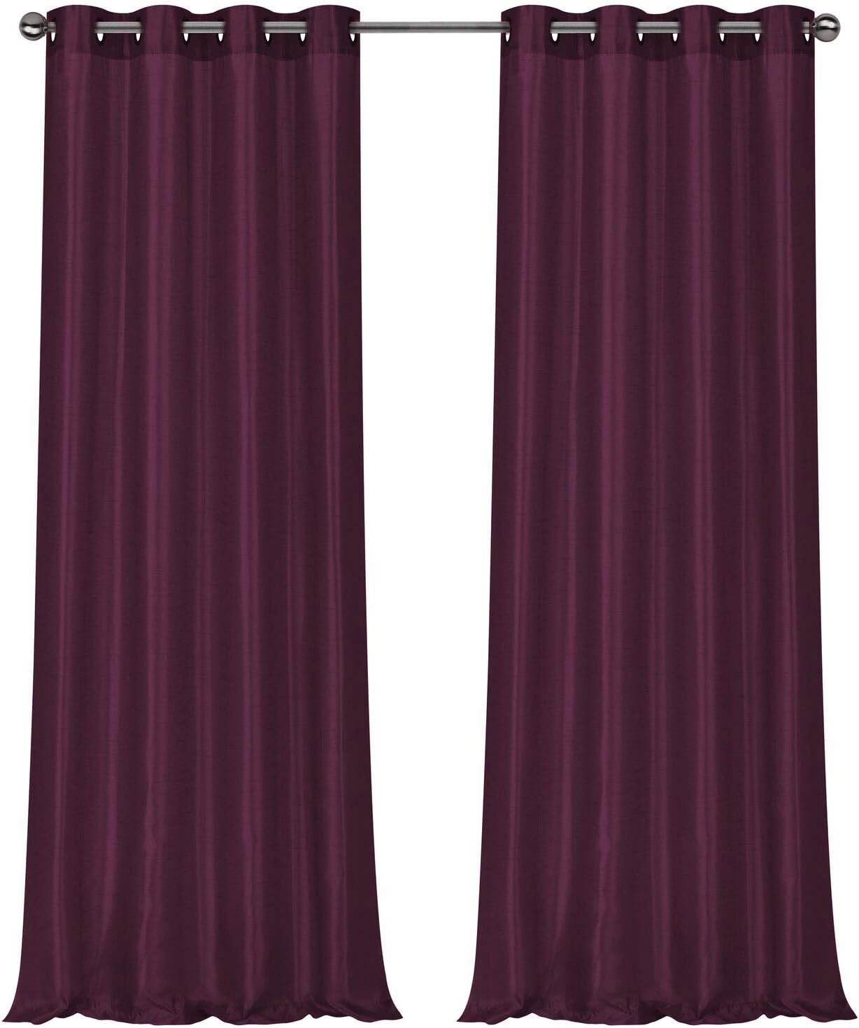 Regal Home Collections 2 Pack Semi Sheer Faux Silk Grommet Curtains - Assorted Colors (Plum