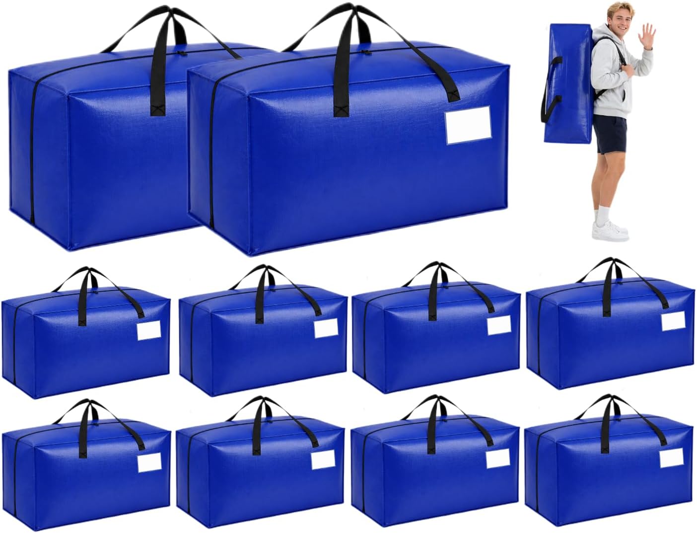 8 Pack Reusable Moving Bags Heavy Duty Backpack Straps Big Plastic Storage Totes for Camping Travel Home RV Woven Foldable Luggags Moving Bags for College Student Dorm Room Essentials 93 L 25 Gallons