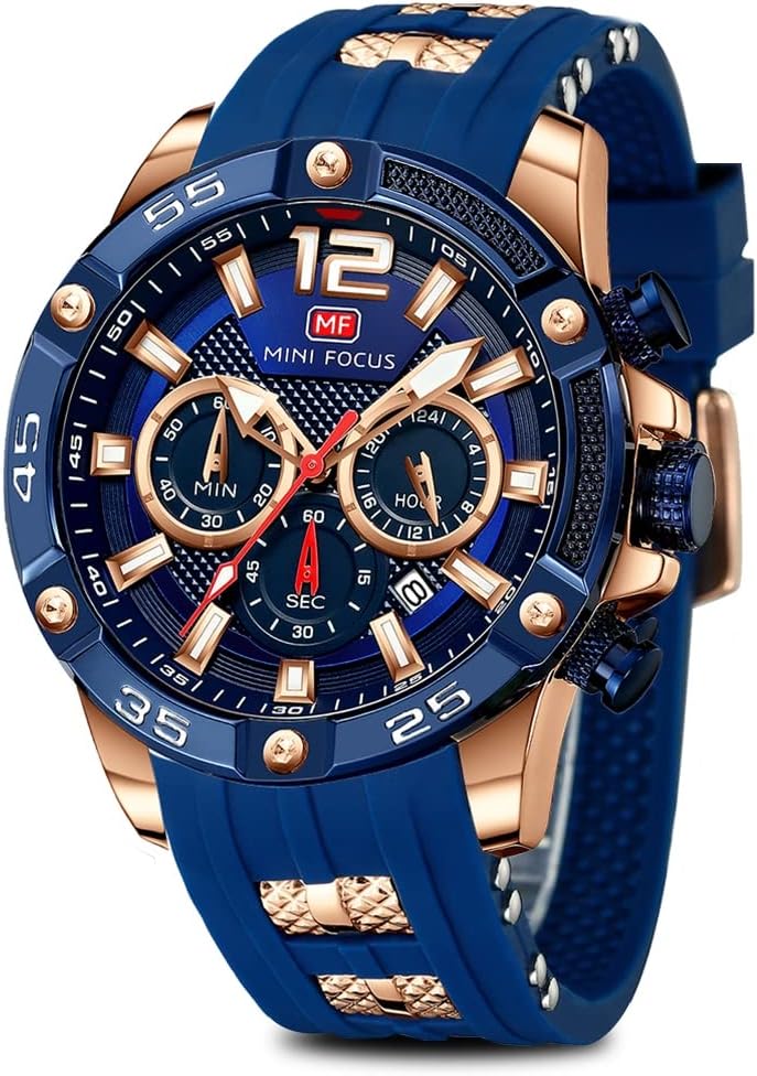 Mens Sport Watches Military Waterproof Multifunction Chronograph Watch Luminous Silicon Strap Casual Watches for Men Fashion Business Wrist Watch Clock