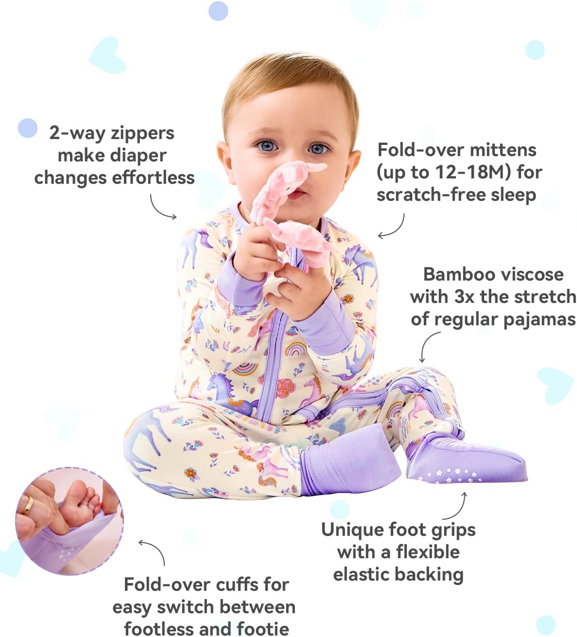 Viscose Derived from Bamboo Baby Footie Pajamas Convertible Newborn Sleeper for Baby Girl Zipper Onesie 0-24M - Image 4