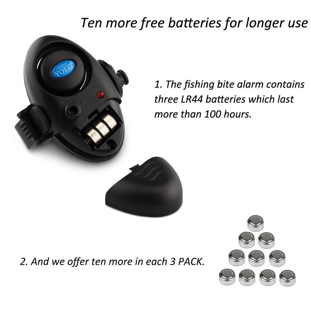 Coolnice 6pcs Détecteurs de Touche électroniques Sensible de Canne à Pêche Alarme de Pêche avec Indicateur Lumineux LED et Son d'Alarme Réglable pour Pêche Nuit Pêche Maritime Nocturne -avec Pile