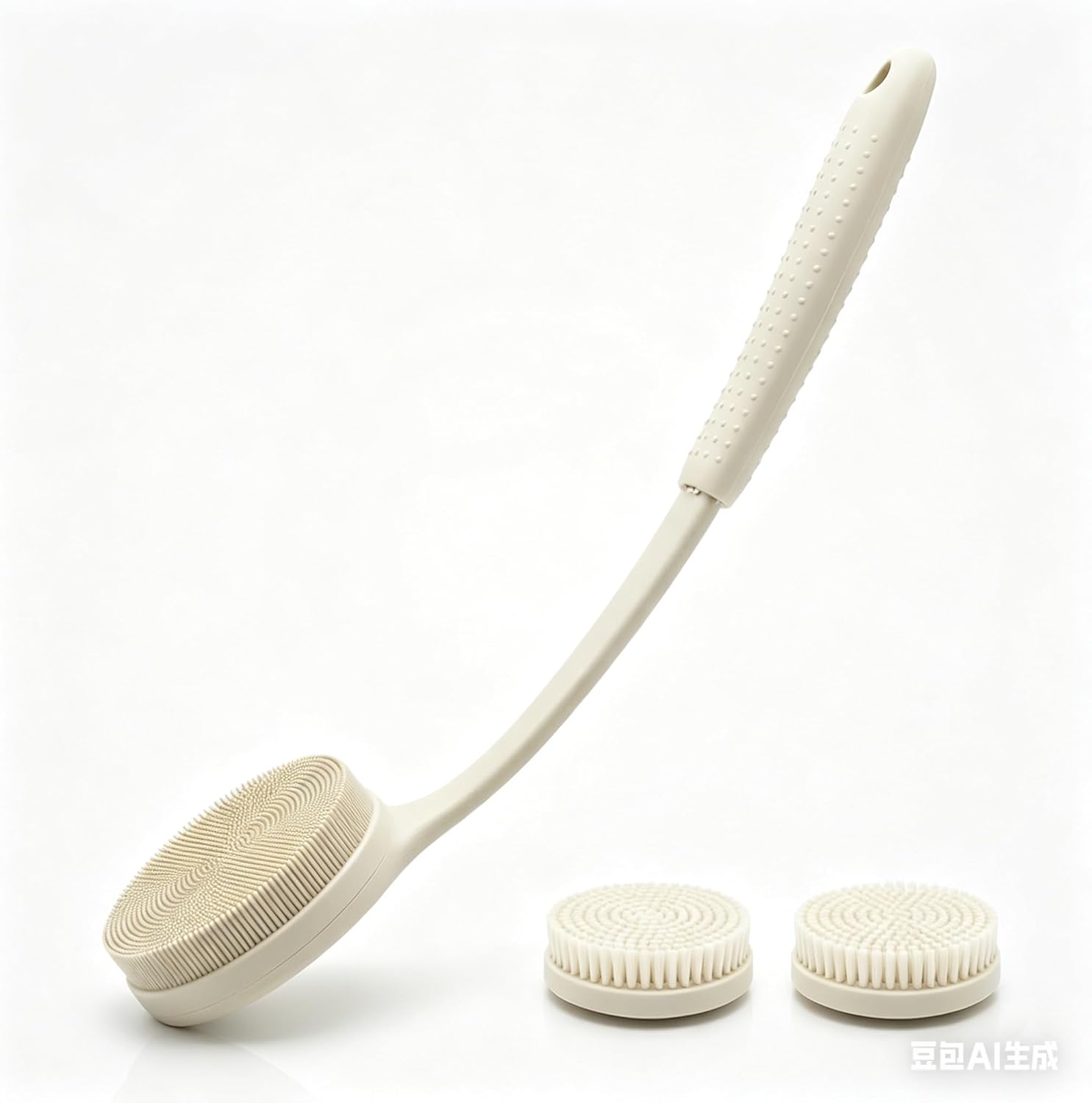 Long Handle Shower Back Scrubber,15.75 Inch Ergonomic Curved Brush with 3 Replaceable Heads with Soft and Firm Bristles,Silicone Handle for Easy Back Cleaning and Exfoliation,Bath Body Brush (Black)