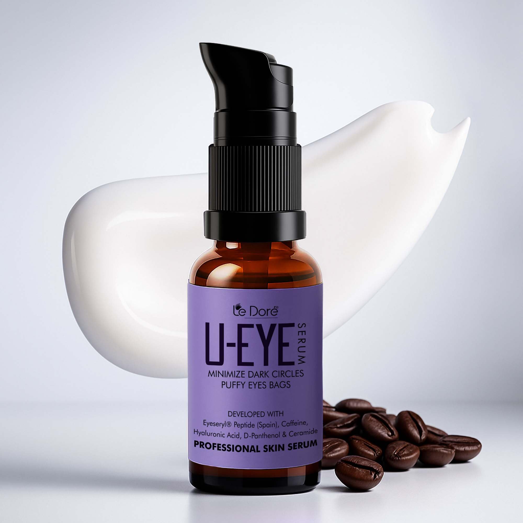 U-Eye Under Eye Serum | With Eyeseryl Peptides, Caffeine, Hyaluronic Acid & Coffee Seed Extract | Reduces Dark Circles, Fine Lines, Wrinkles & Puffiness | Lightweight & Non-Greasy | 15ml