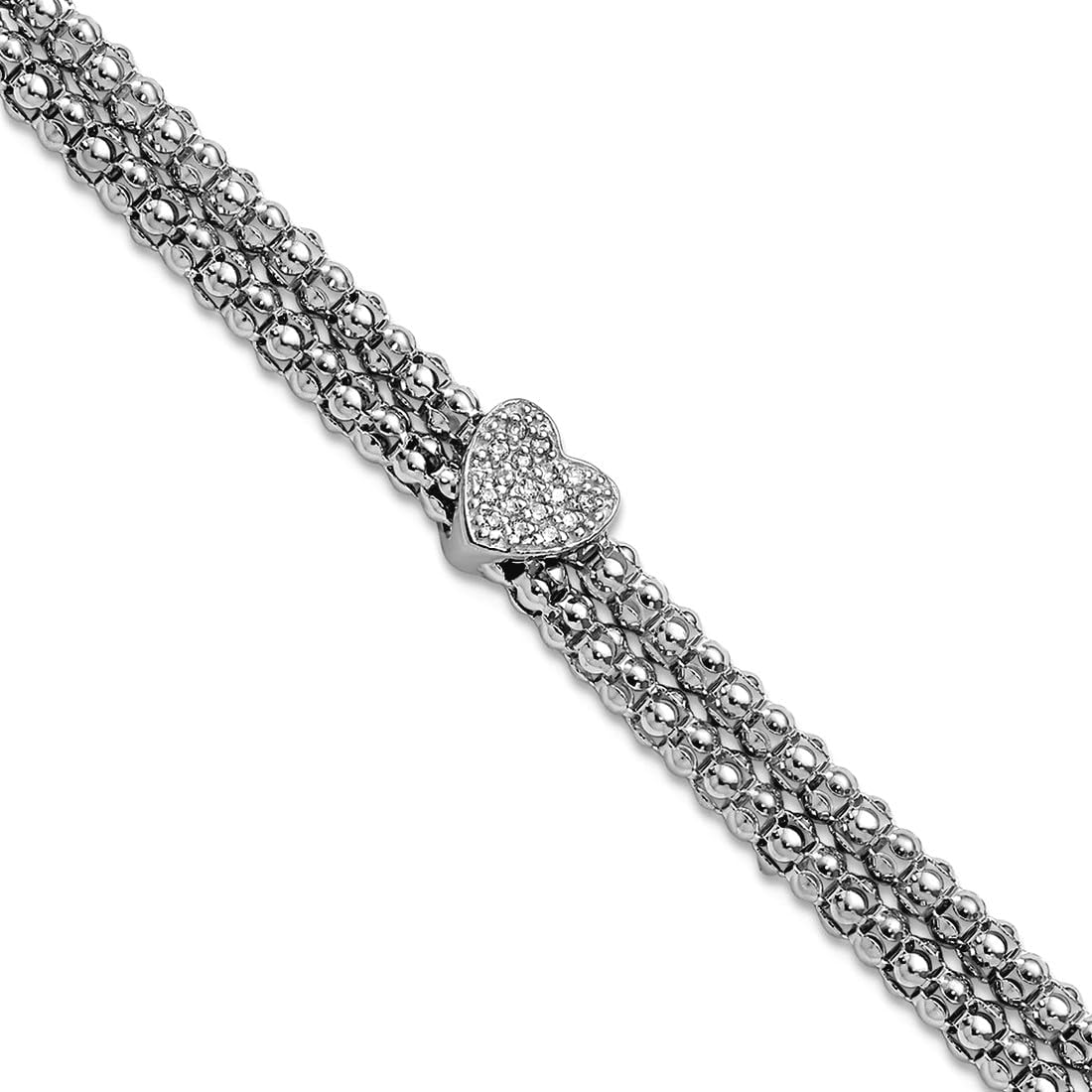 JewelryWeb 2.9mm 925 Sterling Silver Rhodium Plated Cubic Zirconia Love Heart Multi-strand Bracelet 7.25 Inch Strand Bracelet for Women