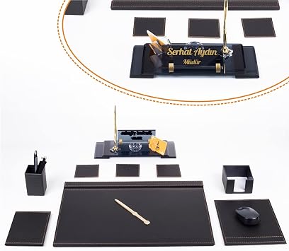 Ofistike Elegans Ofis Deri Sümen Takımı ve Kristal Masa İsimliği