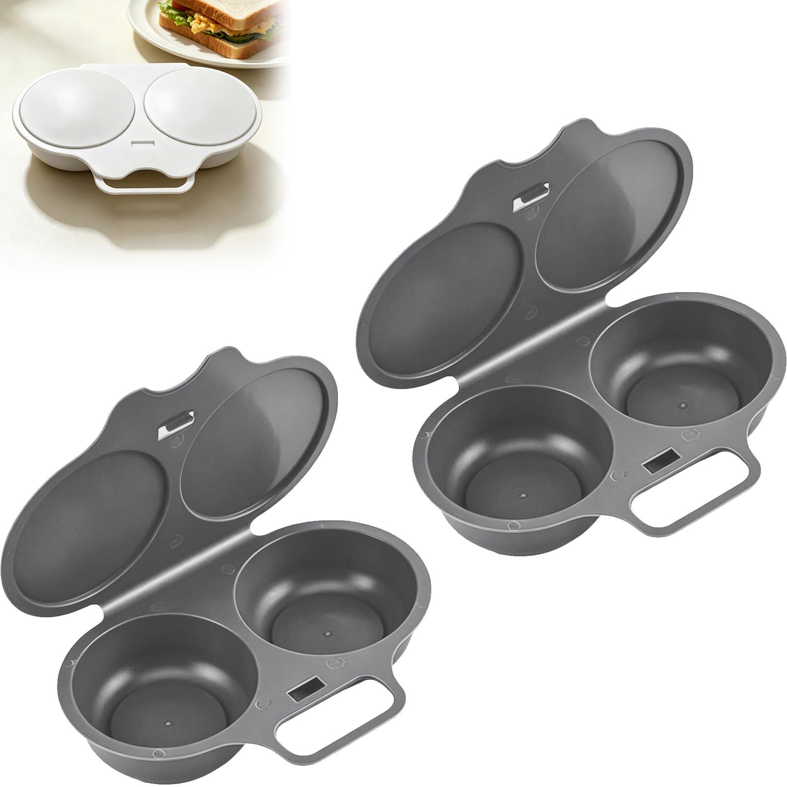 Microwave Egg Poacher With Lid & Handle, Dual Cavity Microwave Egg Cooker — image 1