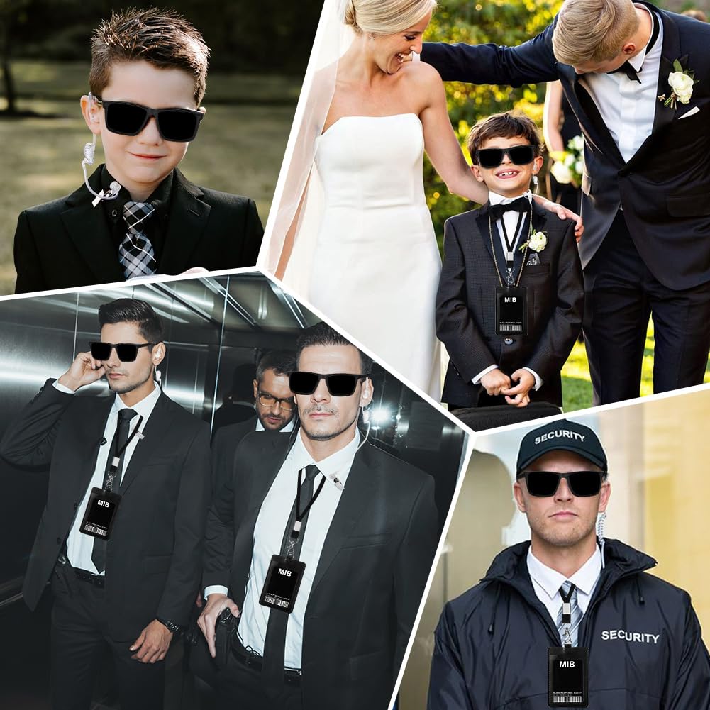 Agent Kostium Akcesoria,6 SZTajnych Agentów Zestaw Kostium Czarny Z Krawatą,Okulary Przeciwsłoneczne, Wizytówka,Słuchawki,Karty Identyfikacyjne,Dodatkowe Słuchawki