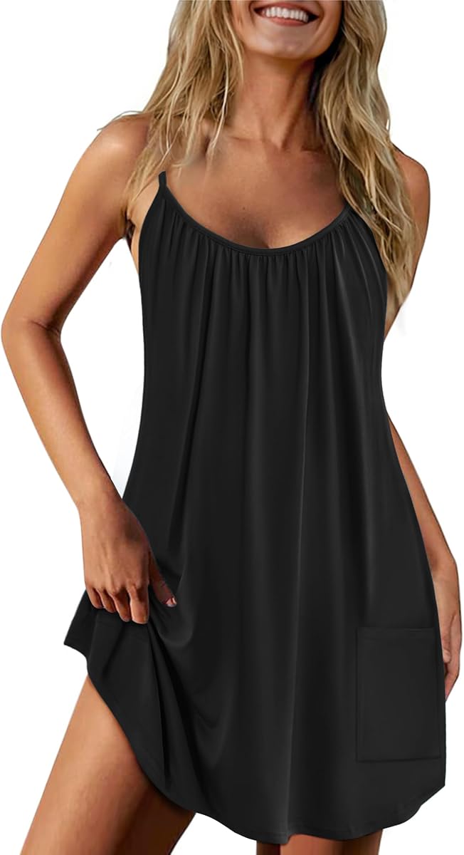 Ekouaer Nightgowns for Women Sleeveless Night Gown Sleep Dress with Pockets