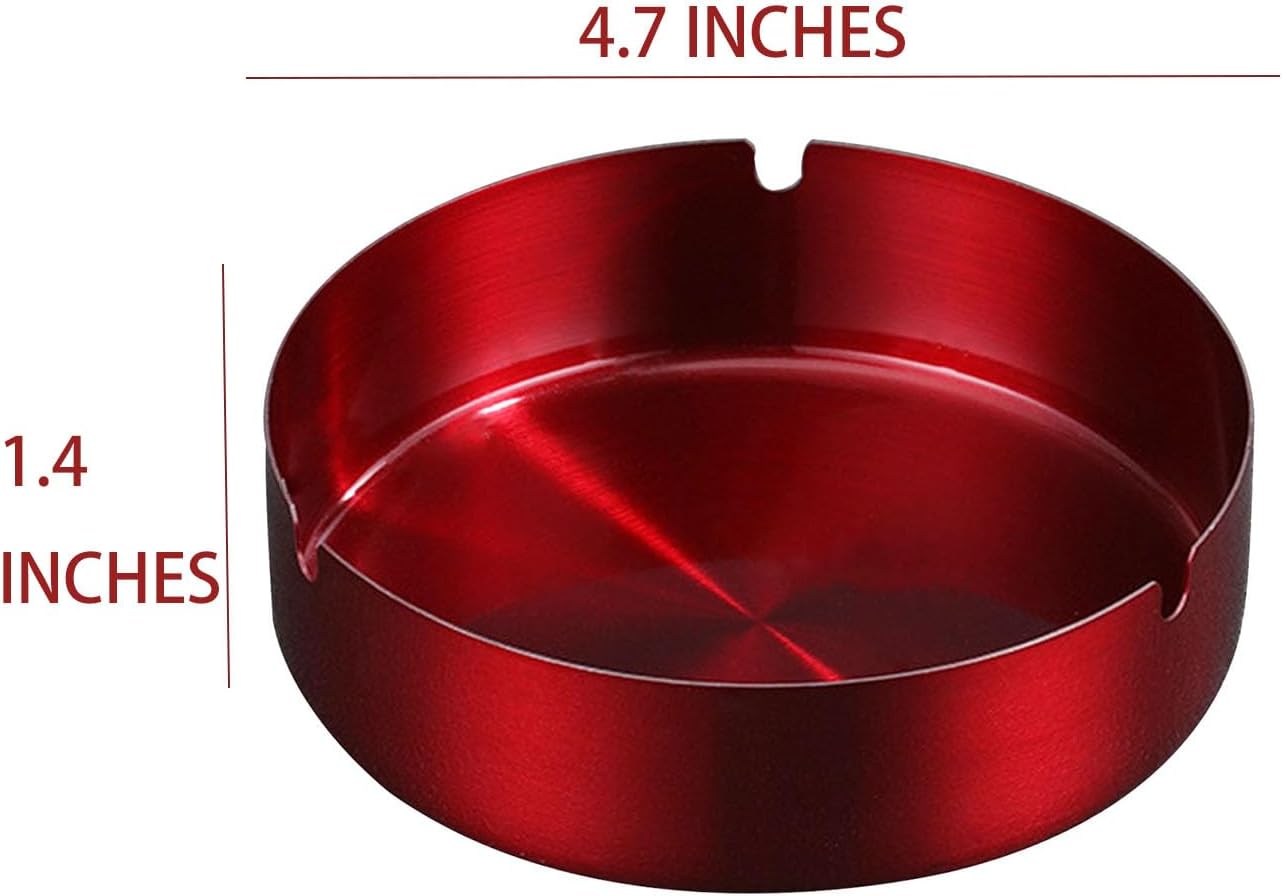 Ashtray Stainless Steel Cigarette Ashtray,Outdoor Indoor Ashtray, Home Office Decoration Desktop Smoking Ash Tray (Red)