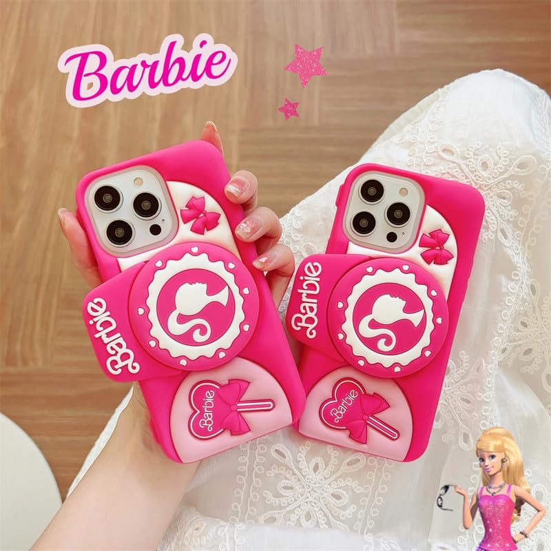 Image of COVERLY for iPhone 12 Pro Barbie 3D Cute Camera Holder Case,Full Protective Cartoon Rose Pink Bow with Stand DSLR Look Beautiful Doll Soft Silicone Aesthetic Back Cover for Apple iPhone 12 Pro