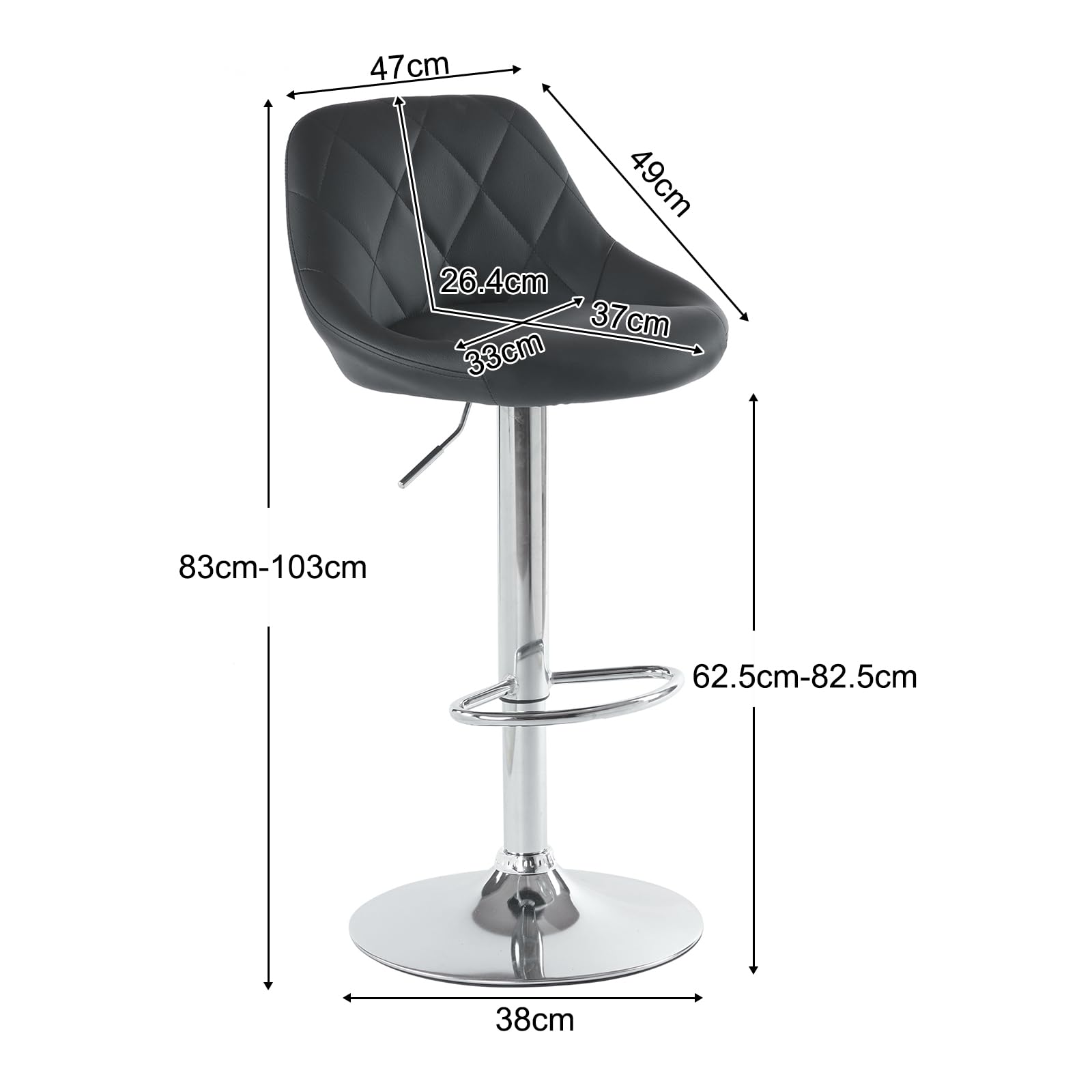 LEADZM Tabouret de Bar Lot de 2 Chaise de Bar Réglable Hauteur en PU Rotatif sur 360°, avec Dossier et Repose-Pieds (Noir)