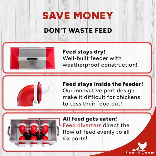 Vista 12 de RentACoop Flock Feeder 15 comedero de metal Chick2Chicken - Alimentador de aves de corral resistente a la intemperie que ahorra espacio con 6