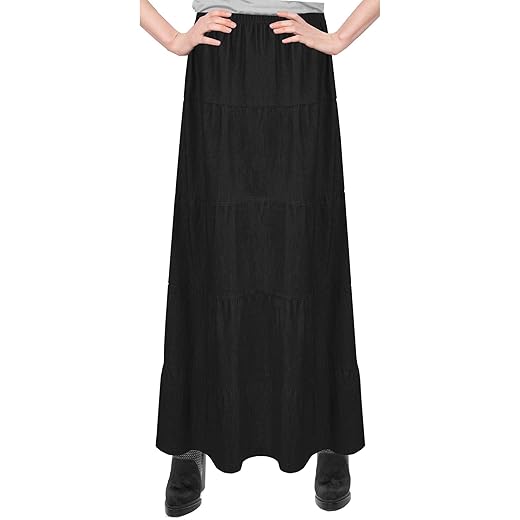 Baby'O Women's Ankle Length Tiered Long Denim Prairie Skirt
