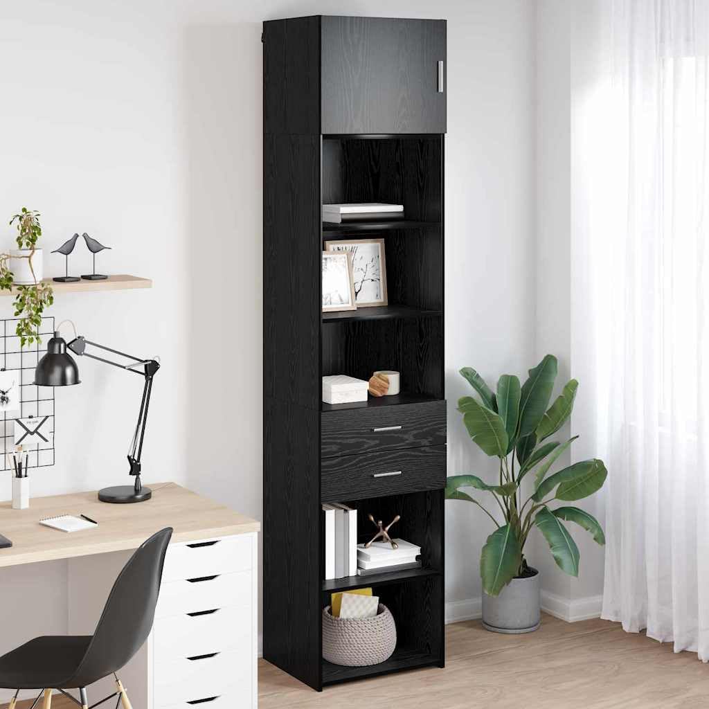 Highboard nero effetto rovere, 50 x 42,5 x 225 cm, in legno