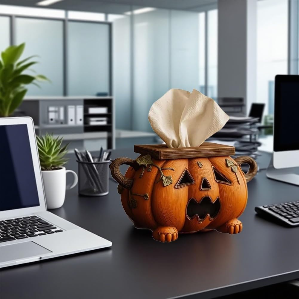Uchwyt na pudełko na chusteczki z dynią na Halloween, rzeźbiony organizer na papier do twarzy, upiorny dozownik chusteczek do domu, łazienki, kuchni, dekoracji biura (3 szt.)